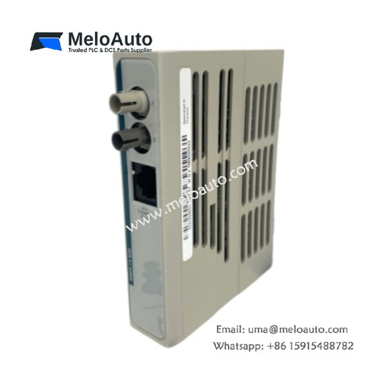 Emerson 1C31204G01 Remote Node Personality Module with fiber-optic 850 nm, RS-232 diagnostic port, 2 km range, +24V power monitoring.