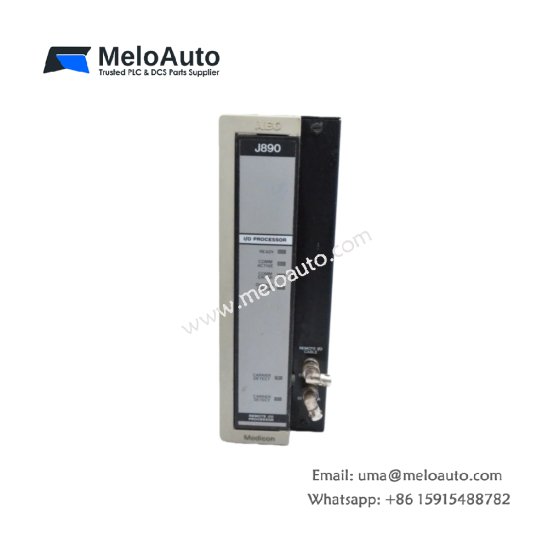 The Schneider ASJ890002 interface module supports 800 Series I/O, with a 1.544 Mbps transmission rate, dual F connectors for redundancy, and up to 1024 input/output bits per drop.