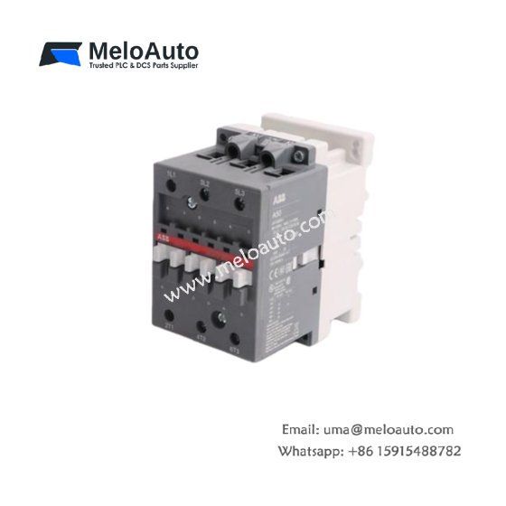 The ABB A50-30-11 1SBL351001R8011 contactor handles 3-phase motors and power circuits up to 690V AC. It features 3 main NO contacts, 1 auxiliary NO contact, and a wide voltage range.