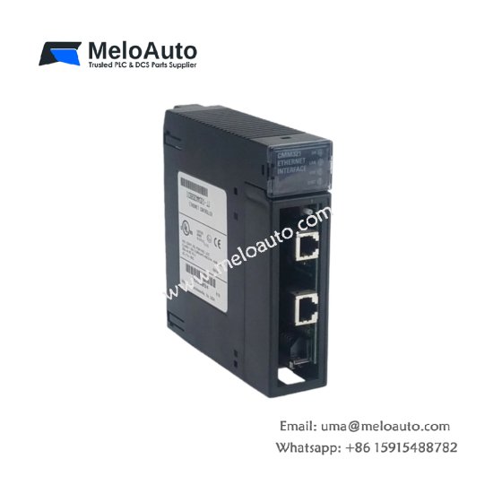 The GE IC693CMM321 Ethernet interface module supports up to 16 server connections and features RS-232, RS-485, and AAUI ports for efficient communication in Series 90-30 PLC systems.