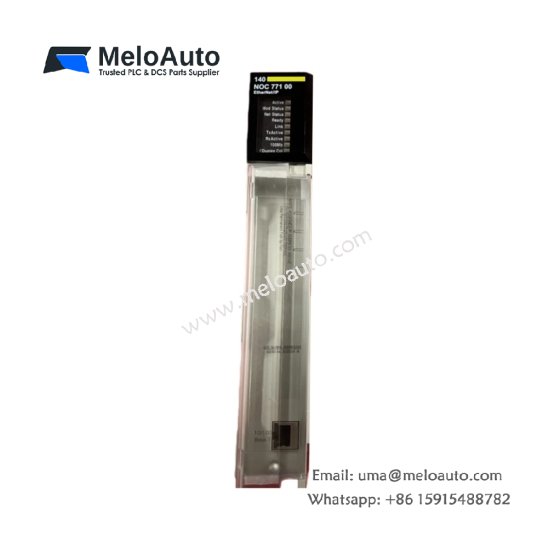 The Schneider Electric 140NOC77100C TCP/IP module supports machine control, material handling, and textile machinery. It operates from 0°C to 40°C with up to 80% RH.