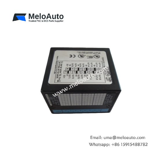 GE/Emerson IC670MDL740 16-channel output module. Specs: 0.5A per point, 4A total, 9.2-29.5VDC range, 111mA BIU draw. Weighs 0.5 lbs.