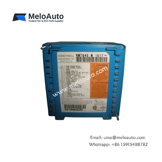 The Honeywell RM7840M1017 FSG 7800 Programmer Control manages ignition, flame, and post-purge functions with 120 VAC and 10 W power.