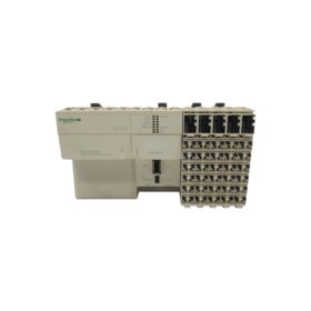 Schneider TM258LD42DT logic controller features 24 digital inputs, 16 transistor outputs, and dual Ethernet ports. Ideal for compact machine