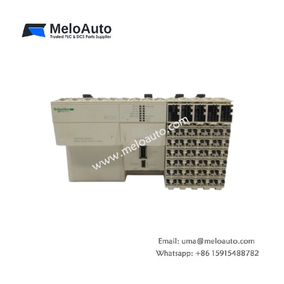 Schneider TM258LD42DT logic controller features 24 digital inputs, 16 transistor outputs, and dual Ethernet ports. Ideal for compact machine