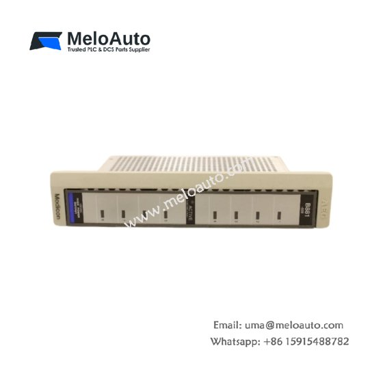 Schneider ASB881508 I/O module from Modicon 800 series. Provides 8 I/O points at 125V DC with IP20 protection. Natural cooling design