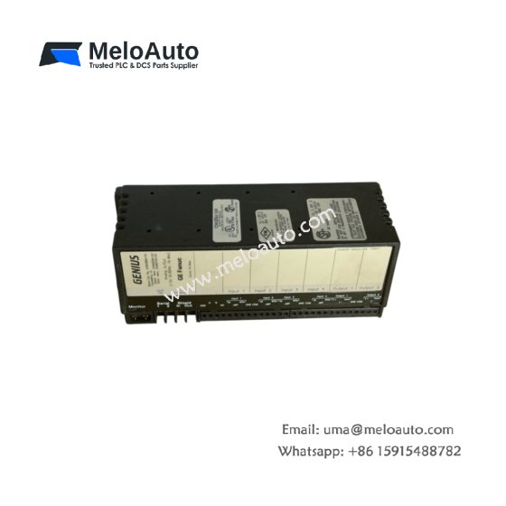 GE IC660EBA105 analog output block. 4 channels, 4-20mA, 12-bit resolution, ±0.25% accuracy, Genius bus communication for distributed I/O.