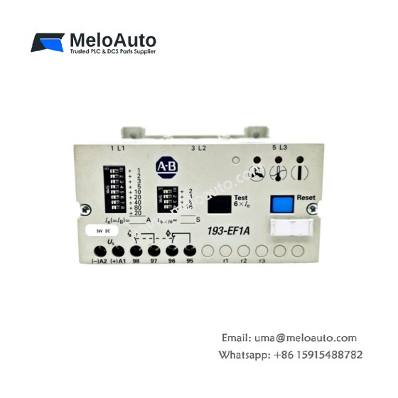 Allen-Bradley 193-EF1A motor protection relay: 1-5A adjustable range, Class 10/20/30 trip, phase loss protection for NEMA/IEC starters