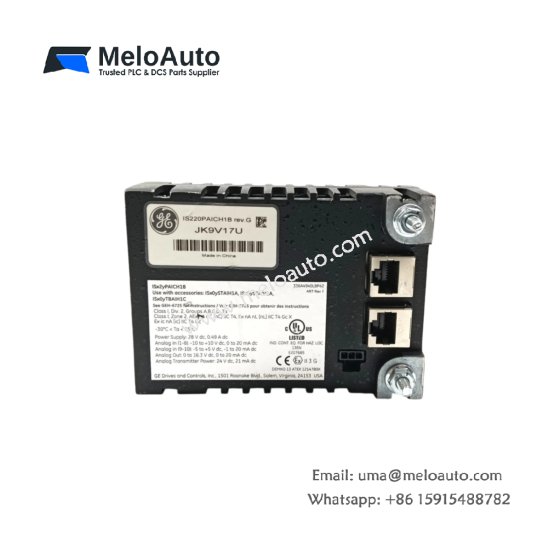 GE IS220PAICH1B Mark VI analog I/O module. 8 inputs, 4 outputs, 4-20mA, 0-10V, 16-bit resolution, 0.5kg, -30°C to +65°C.