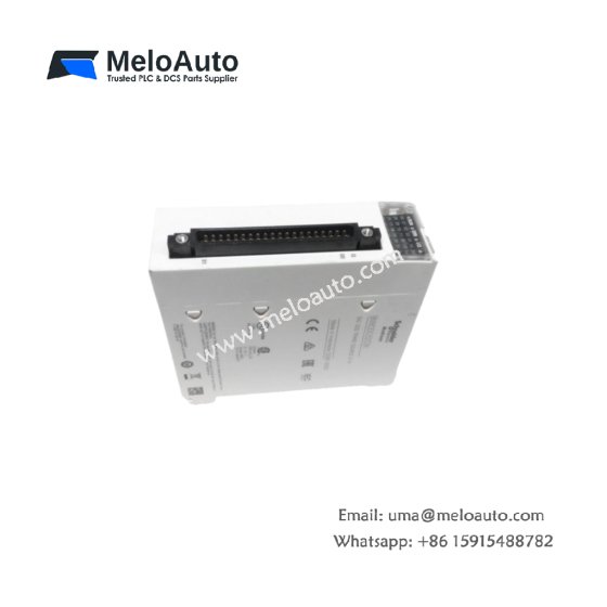 Schneider BMXDD03202K discrete output module. 32 channels at 0.5A each, sourcing outputs, short-circuit protection, 1 ms response for M340.