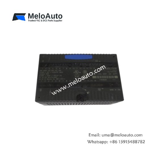 GE IC200MDL750B VersaMax output module. 16 channels, 0.5A per channel, sourcing outputs, short-circuit protection, 1 ms response