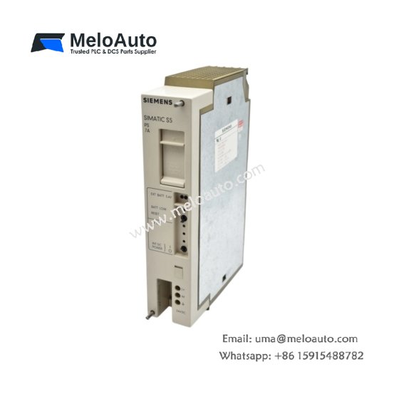 Siemens 6ES5951-7ND21 power supply module: 24V DC at 5A, universal AC input 85-264V, 25ms hold-up for S5 racks.