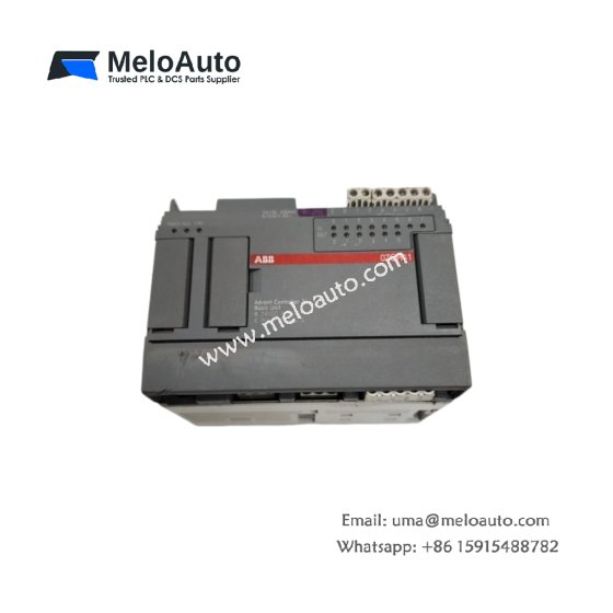 ABB 1SBP260020R1001 Advant Controller basic unit features 16 MB SDRAM, dual Ethernet ports, 680µF storage, and supports 8 I/O modules