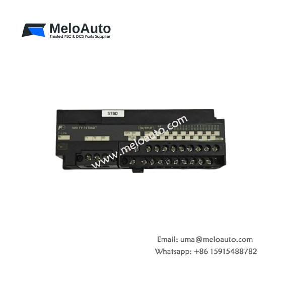 Fuji NR1TY-16T05DT I/O terminal with 16 NPN transistor outputs. 0.5A per channel, 0.3ms response, spring clamp terminals, 470µF capacitor.​