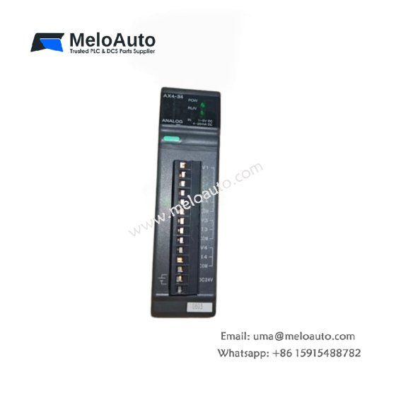 Fuji NJ-AX4-34 analog input module with 4 differential channels. Accepts 0–10V, ±10V, 0–20mA, 4–20mA. 14‑bit resolution