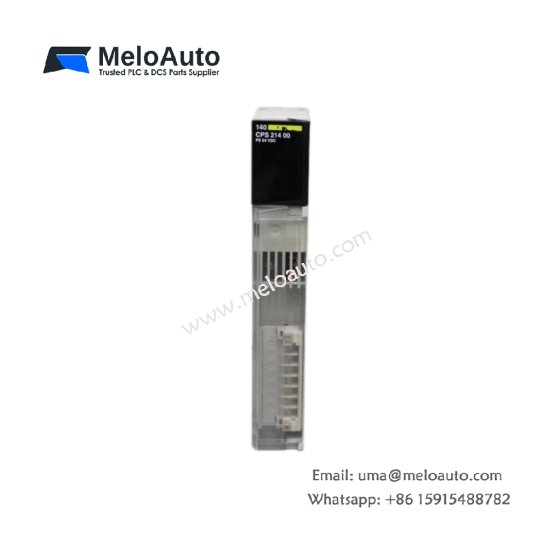 Schneider 140CPS21400C power supply module. 230V AC to 5V/24V DC, 12A/3A outputs, 6800µF storage, 198 components, 1.15kg. For Quantum PLC.