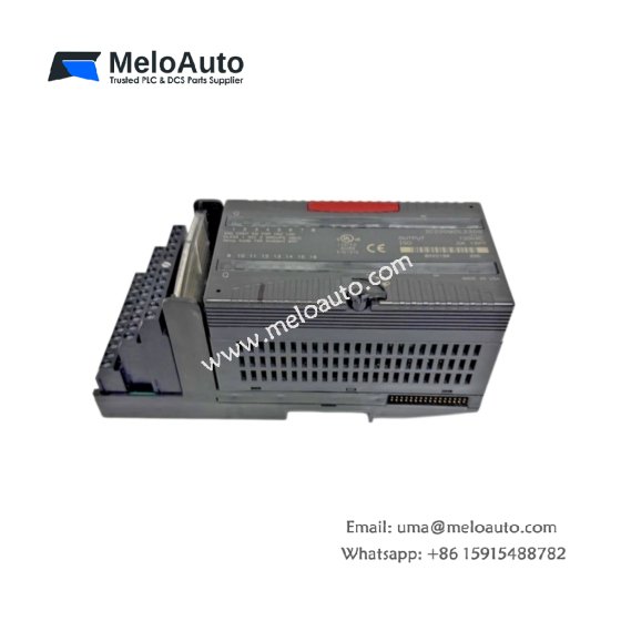 GE IC200MDL330B discrete output module for VersaMax. 16 sinking outputs, 24V DC, 0.5A per channel, short-circuit protection, no battery