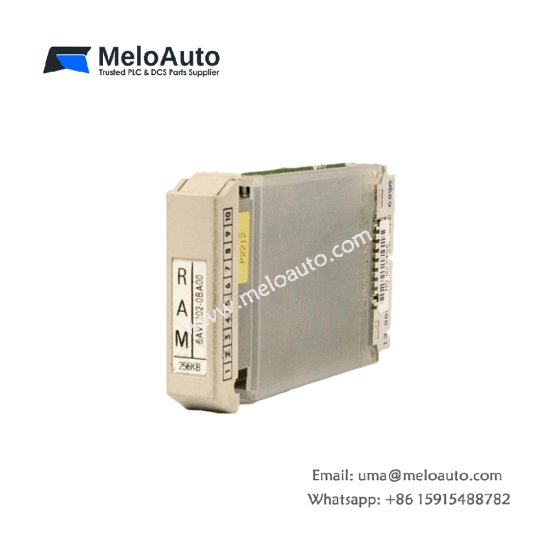 Siemens 6AV1202-0BA00 RAM memory module for SIMATIC HMI panels. 512KB volatile storage, weight 0.02kg, size 55x25x8mm, no battery backup