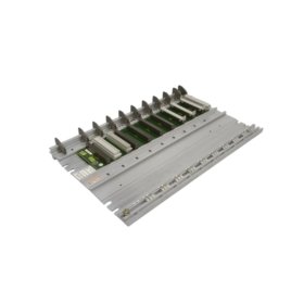 Siemens 6ES5700-1LA12 mounting sub-rack features 8 I/O slots, passive backplane, 19-inch rack mounting, and 100m remote connection distance