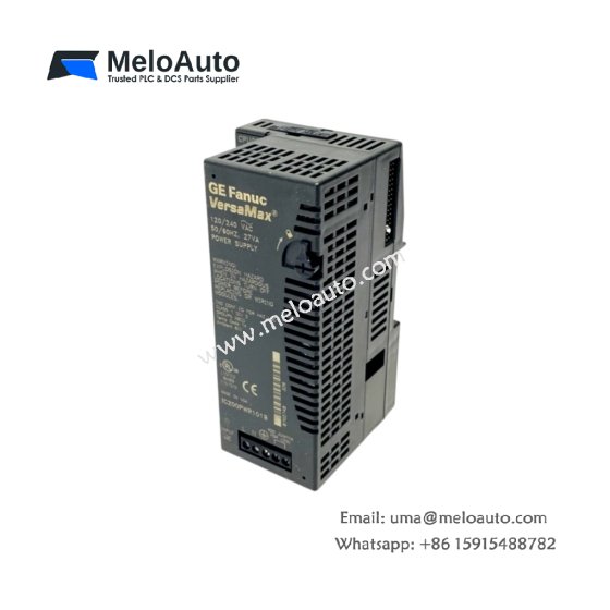 GE IC200PWR101H power supply for VersaMax systems. 120/230V AC input, 24V DC 1.5A output, 20ms hold-up, overload protection