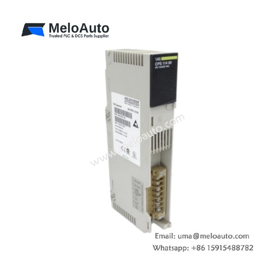 Schneider 140CPS11400C power supply module. 115V AC to 5V/24V DC, 10A/2A outputs, 5600µF storage, 1.1kg. For Quantum PLC rack