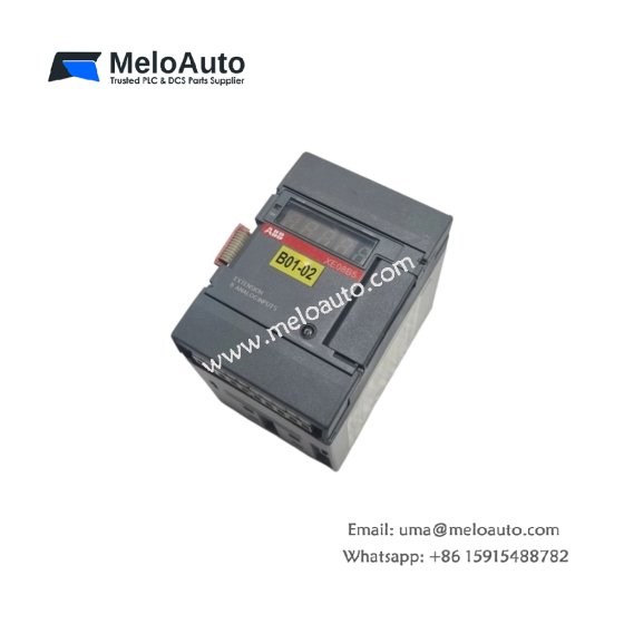 ABB 1SBP260601R1001 extension module with 8 inputs and 8 outputs. Weight 0.22kg, size 112x67x76mm, no energy storage. For AC500 remote I/O
