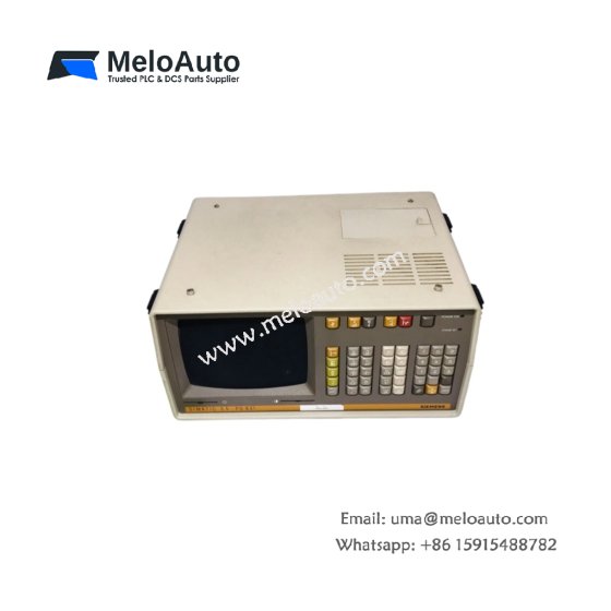 Siemens 6ES5631-0AA11 programming unit features 9" monochrome LCD, 62-key keyboard, 512 kB RAM, RS-232 port, and floppy drive