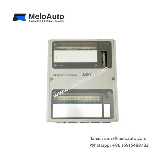 Schneider A020 plus AEG Modicon PLC: 12 DC inputs, 8 relay outputs, 16KB EEPROM, 1µs execution, RS-232 programming, 200mAh battery.
