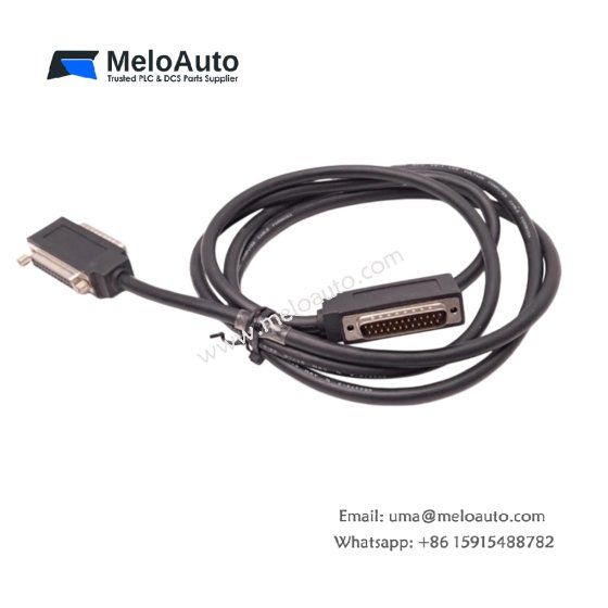 GE IC693CBL301 rack expansion cable for Series 90-30 PLC. 1 meter length, 40-conductor flat ribbon, 50-pin D-sub connectors, 180g