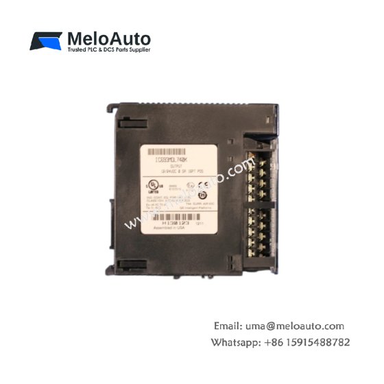 GE IC693MDL740K DC output module for Series 90-30. 6 high-current channels at 24V DC. 2.0A per channel, individual fuses, LED indicators