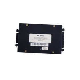 GE IC690ACC900A cable adapter for VersaMax CPU programming. RS-232, 9-pin female to 15-pin male, 220µF filtering, 24 components, 200mm length.