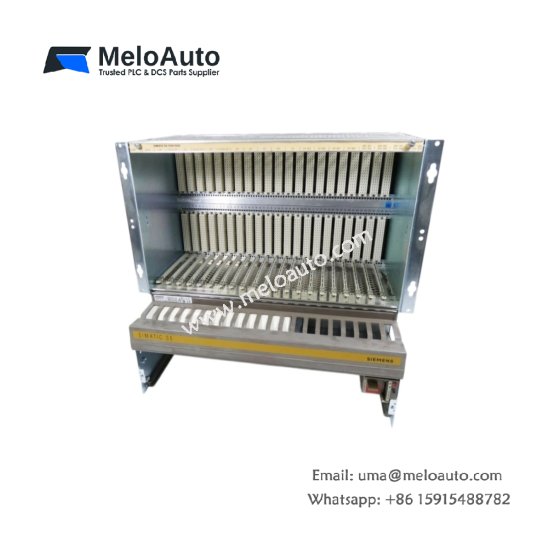 Siemens 6ES5188-3UA32 central rack for SIMATIC S5-115U. 8 slots, passive backplane, 19-inch mounting. 482 mm width, 3.5 kg weight. Houses CPU