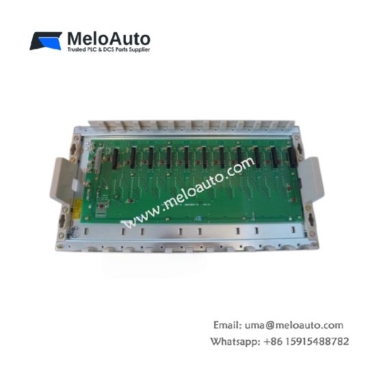 ABB 07 BE 62 R1 expansion rack. Features 8 slots, 19-inch width, 2.8kg weight, 15A 5V capacity, and up to 200 meter distance from main CPU.
