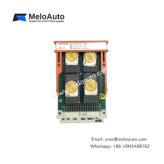 Siemens 6ES5911-0AA52 memory module. Features 16KB battery-backed RAM, 365-day data retention, submodule socket, 0.34kg weight