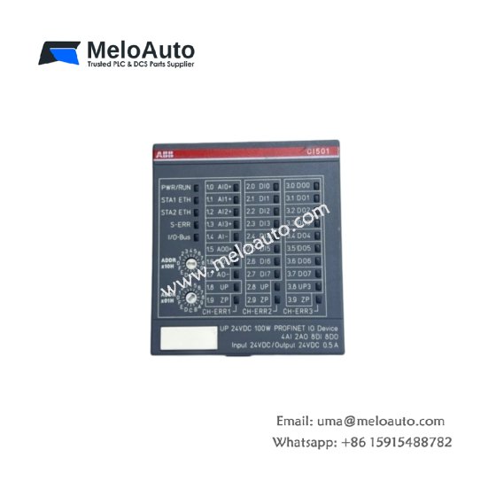 ABB 1SAP220600R0001 PROFINET bus module for AC500. 100 Mbps, 0.14 kg, 24V DC, 2-port switch, 35mm x 95mm x 62mm.