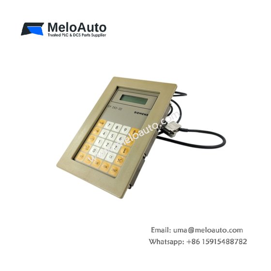 Siemens 6ES5393-0UA15-Z-4 operator panel. Features 2x16 LCD display, 16-key keypad, RS-232 port, 0.88kg weight, IP54 rating