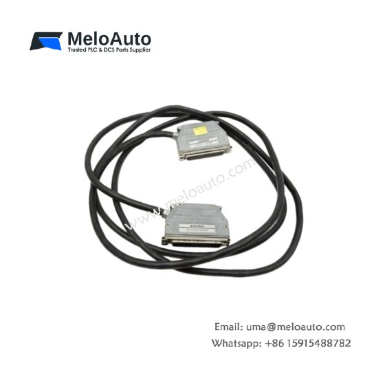 Siemens 6ES5721-0BC50 plug-in cable. Features 3m length, 15-pin to 9-pin D-sub connectors, foil shield, 0.18kg weight, and 115.2 kbps