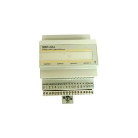 ABB 200C-OE4 analog output module. Features 4 channels, 4-20mA range, 12-bit resolution, 0.13kg weight, 1ms update time, and ±0.1% accuracy.