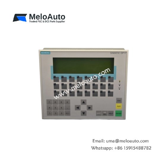 Siemens 6AV3617-1JC00-0AX1 operator panel with 5.7" monochrome LCD, touchscreen, 8 keys & IP65 front. HMI for SIMATIC S5 or S7 systems. Siemens 6AV3617-1JC00-0AX1 operator panel with 5.7" monochrome LCD, touchscreen, 8 keys & IP65 front. HMI for SIMATIC S5 or S7 systems.