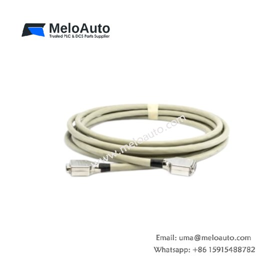 ABB 3BSE019210R5 cable assembly. Features 1.5m length, 20-pin connectors, foil shield, 24 AWG conductors, 0.22kg weight