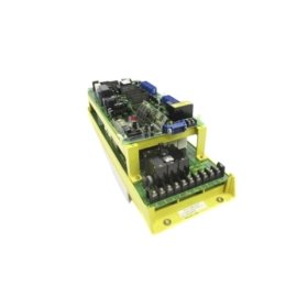 GE A06B-6058-H005 Alpha i series AC digital servo drive. 15A continuous / 30A peak, 5600µF bus capacitance, 200–230V AC input. 312 components.