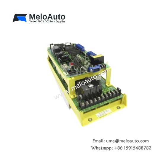 GE A06B-6058-H005 Alpha i series AC digital servo drive. 15A continuous / 30A peak, 5600µF bus capacitance, 200–230V AC input. 312 components.