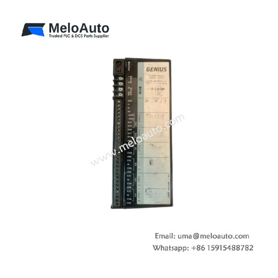 GE IC660EBA104 electronic assembly for Genius I/O block. 16 inputs/16 outputs, 24V DC, 0.5A per output. 16-bit CPU, Genius bus interface