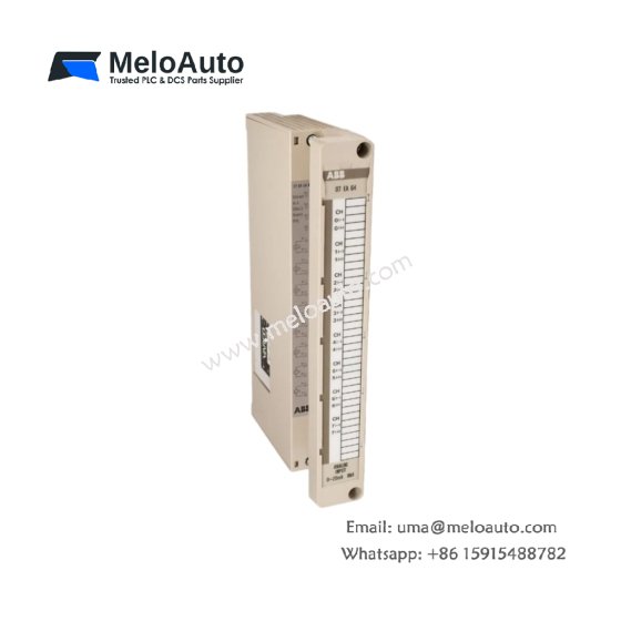 ABB 07 EA 64 R1 analog input module. Features 8 channels, 12-bit resolution, 0-10V input, 0.52kg weight, ±0.2% accuracy, and 2ms