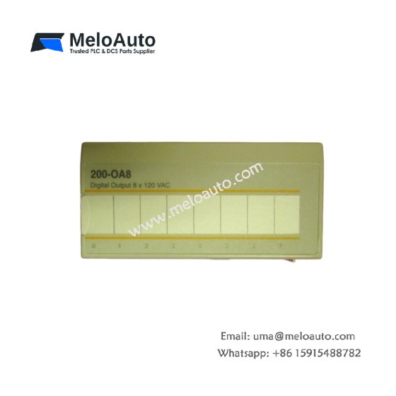 ABB 200-OA8 8-channel digital output module with 0.5A per channel, 1500V optical isolation, and snubber protection for ABB PLC racks. ABB 200-OA8 8-channel digital output module with 0.5A per channel, 1500V optical isolation, and snubber protection for ABB PLC racks.