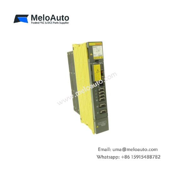 GE A06B-6079-H103 servo amplifier for GE Fanuc CNC. Output 15A continuous, weight 4.8kg, size 310x150x240mm, four storage capacitors