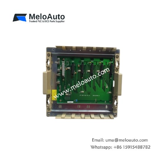 ABB 07 BE 60 R1 expansion subrack for Advant controllers. 6 I/O slots, passive backplane, panel mount. 20-pin ribbon cable connection