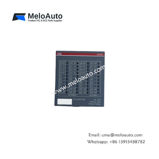 ABB 1SAP250100R0001 analog input/output module. Features 4 inputs, 2 outputs, 12-bit resolution, 56mm width, 0.10kg weight