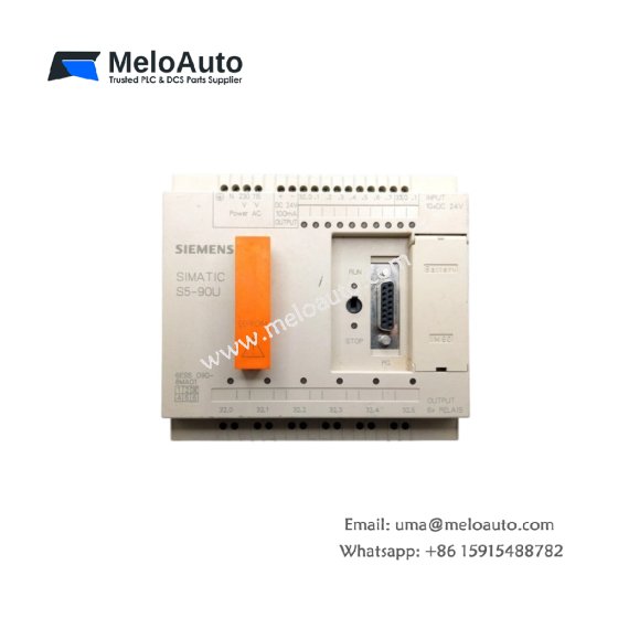 Siemens 6ES5090-8MA01 compact PLC for SIMATIC S5 with 8 digital inputs, 8 outputs, and 2 analog inputs. Space-saving control solution