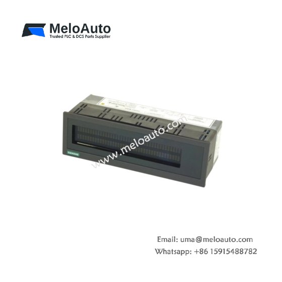 Siemens 6AV3520-1EL10 line text display with 4x20 character LCD, backlight, and 8-key membrane keypad. RS-232/485 communication for machine status and alarm indication.